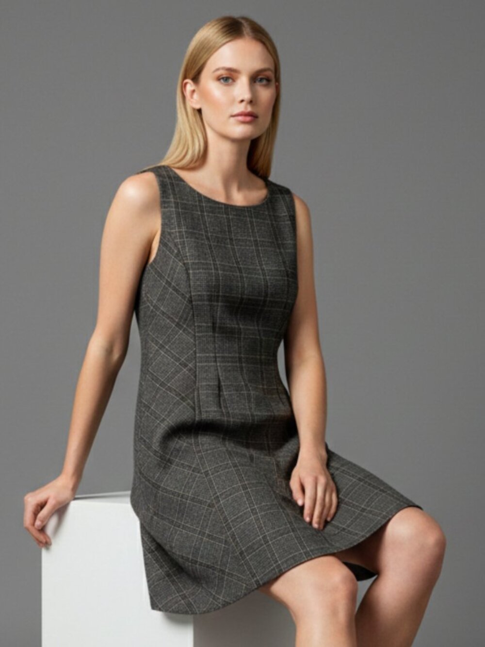 Glen Plaid Dress 12 Laura Ashley Preppy Wool Blend Sleeveless Office Siren